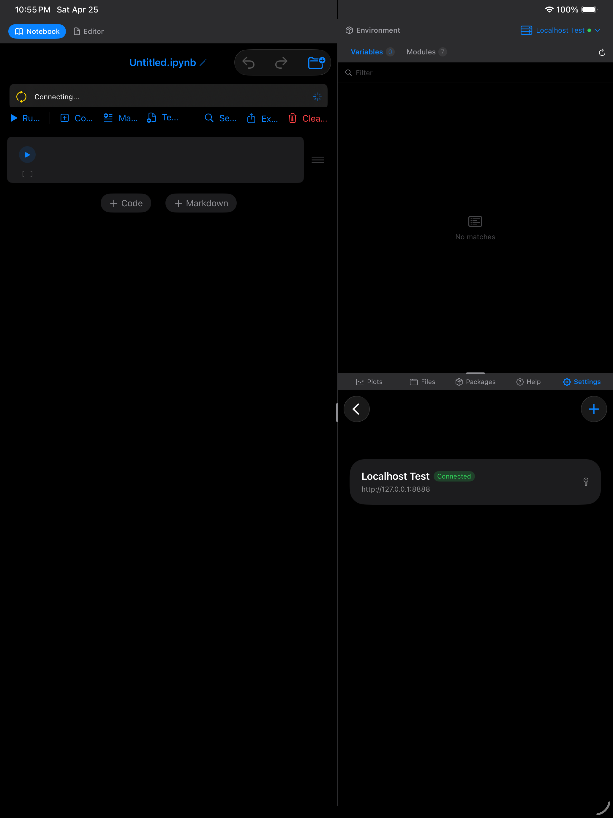 Green connected banner on iPad in dark mode