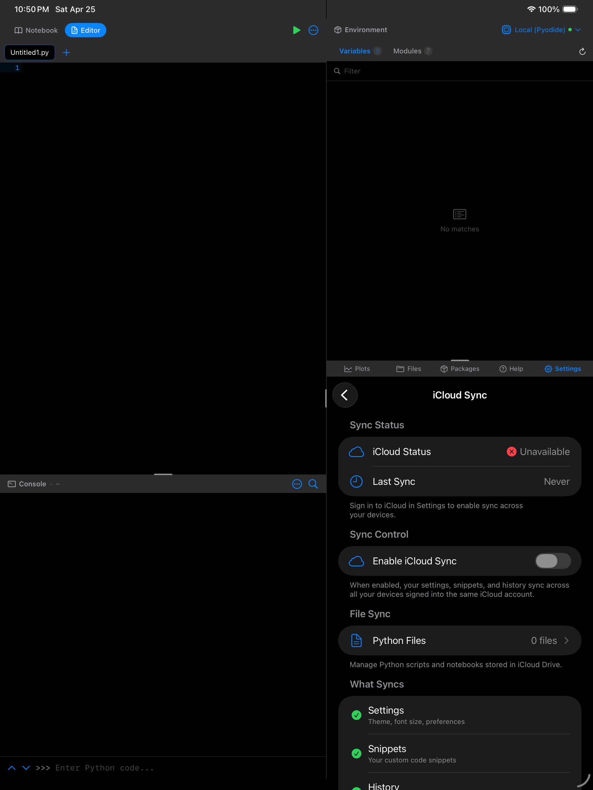 Cloud Sync on iPad in dark mode