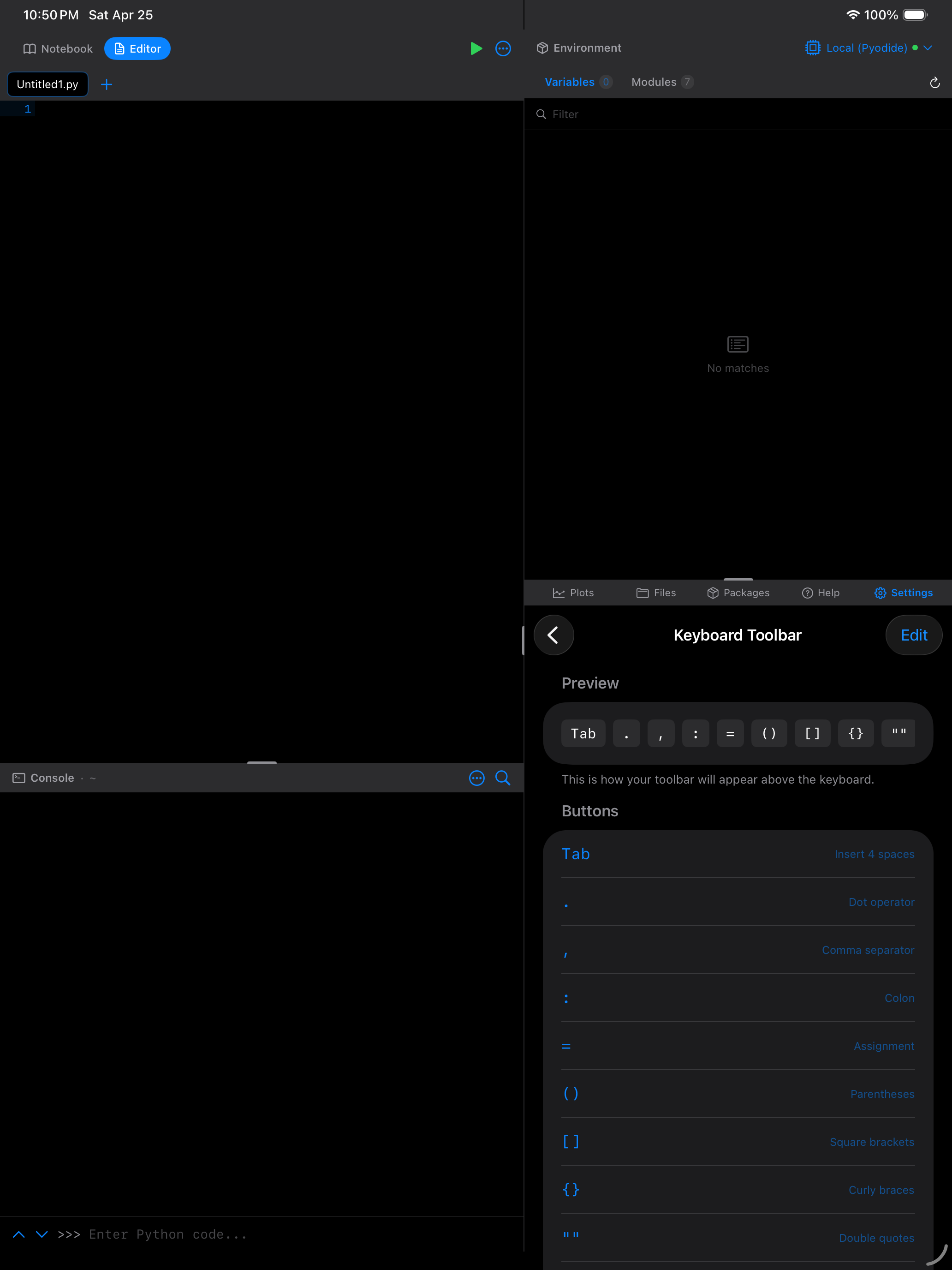 Keyboard toolbar on iPad in dark mode