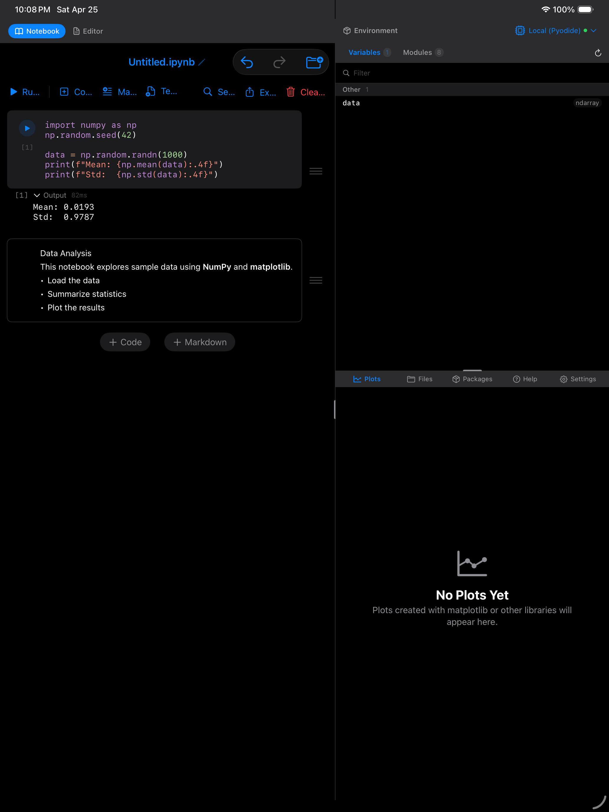 Markdown cell on iPad rendered in dark mode