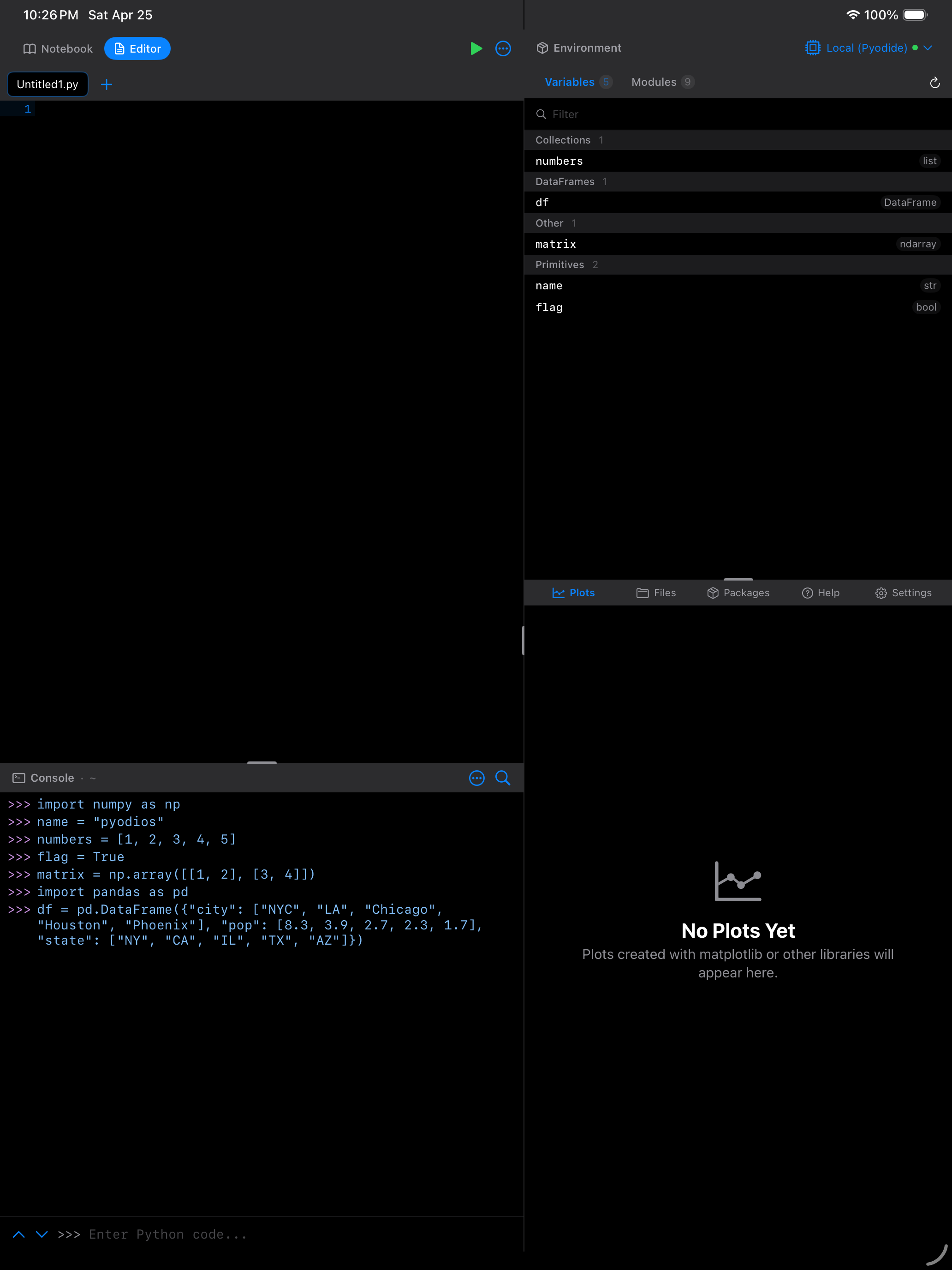Variable detail view on iPad in dark mode