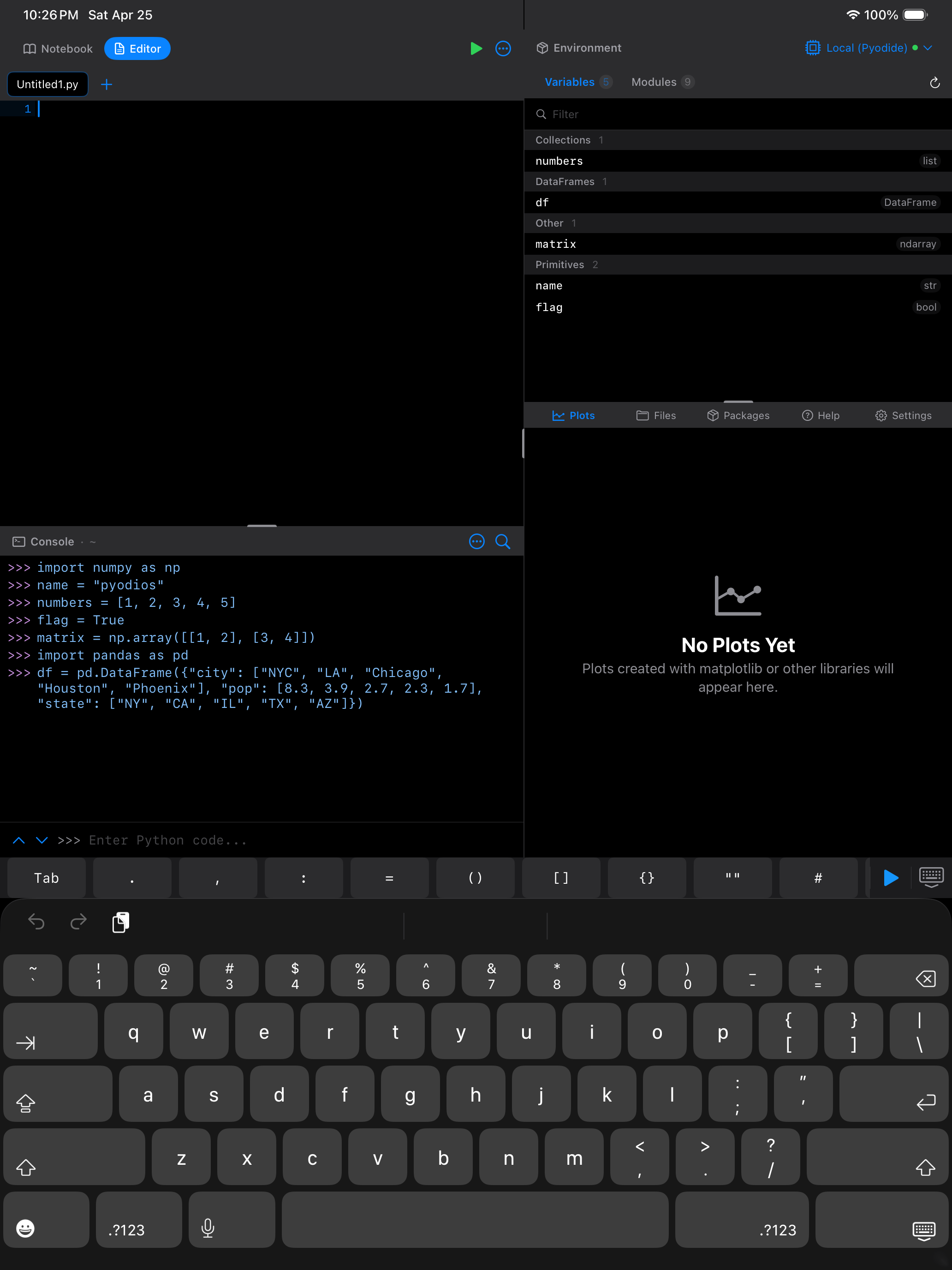 Variable diff view on iPad in dark mode