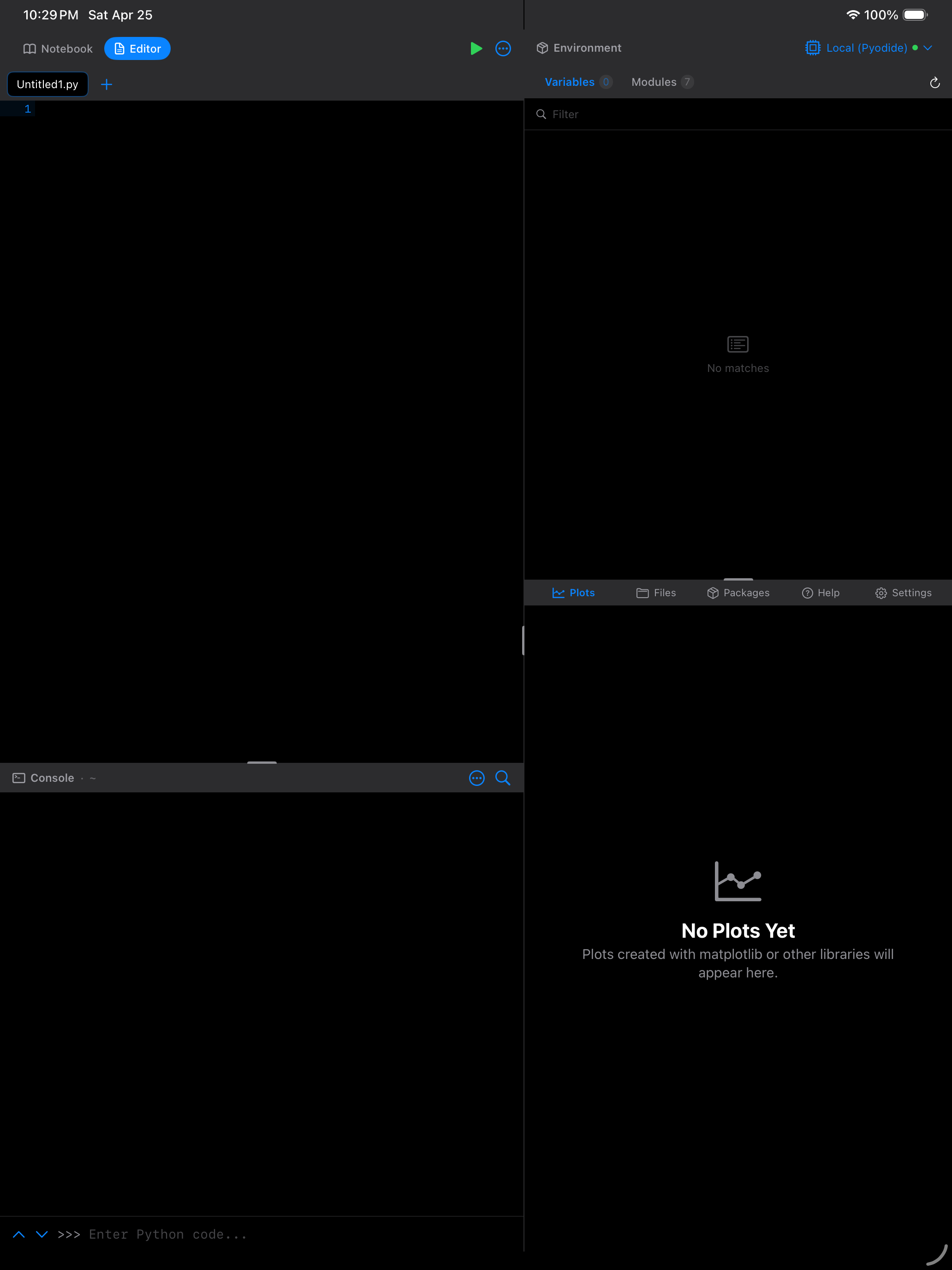 iPad notebook cell with help(list) in dark mode