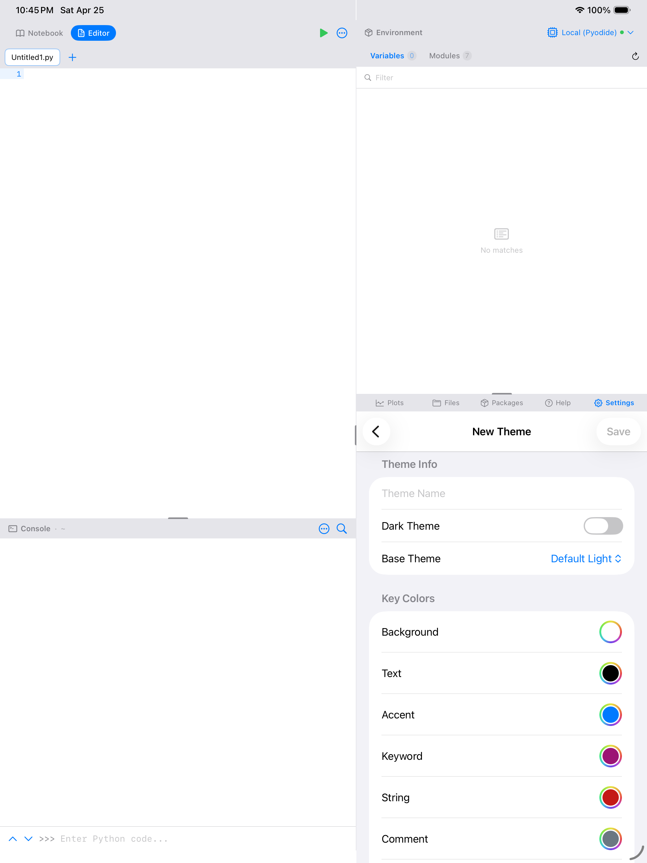 Theme editor live preview on iPad