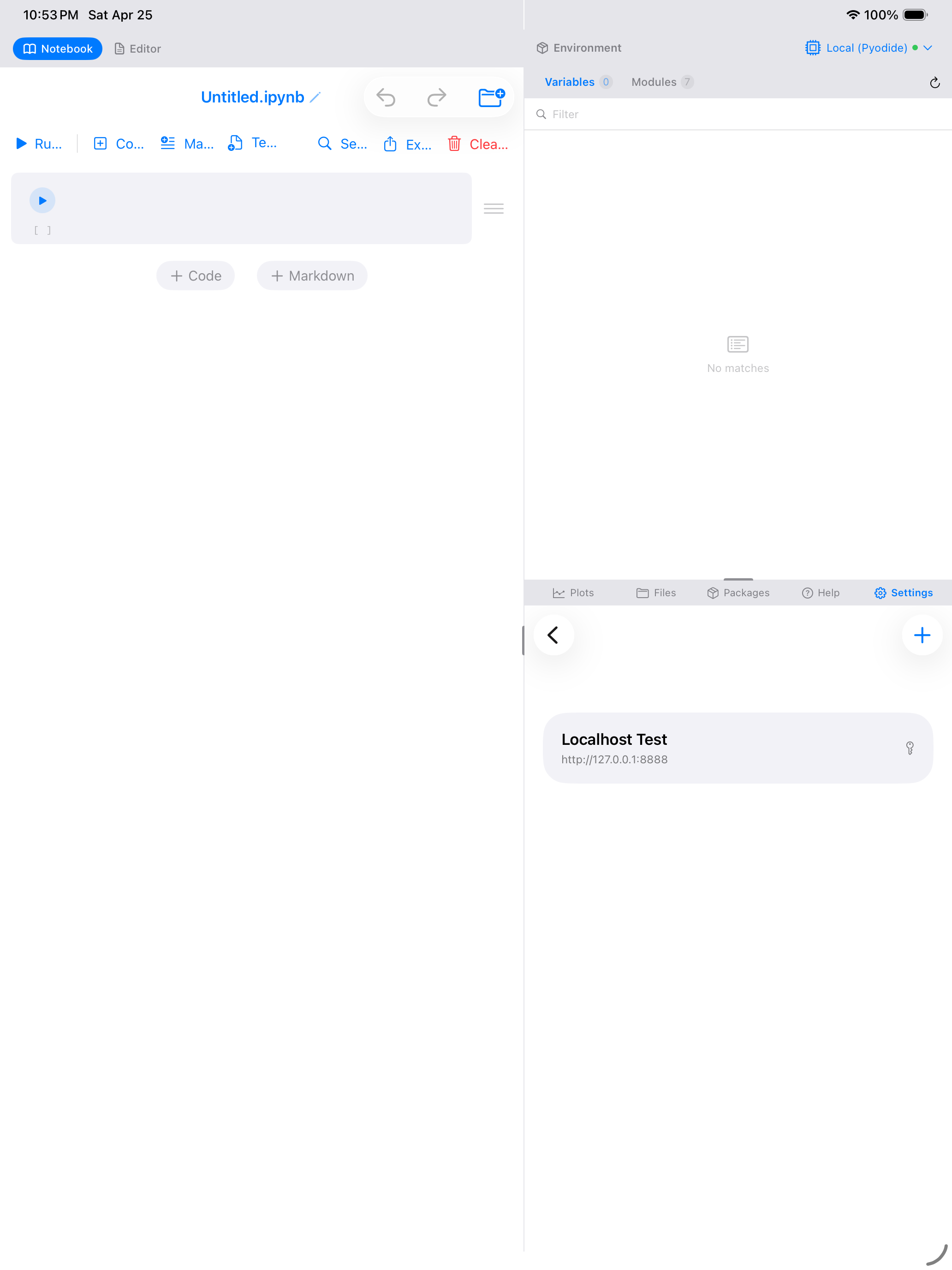 Jupyter Servers list in Settings on iPad