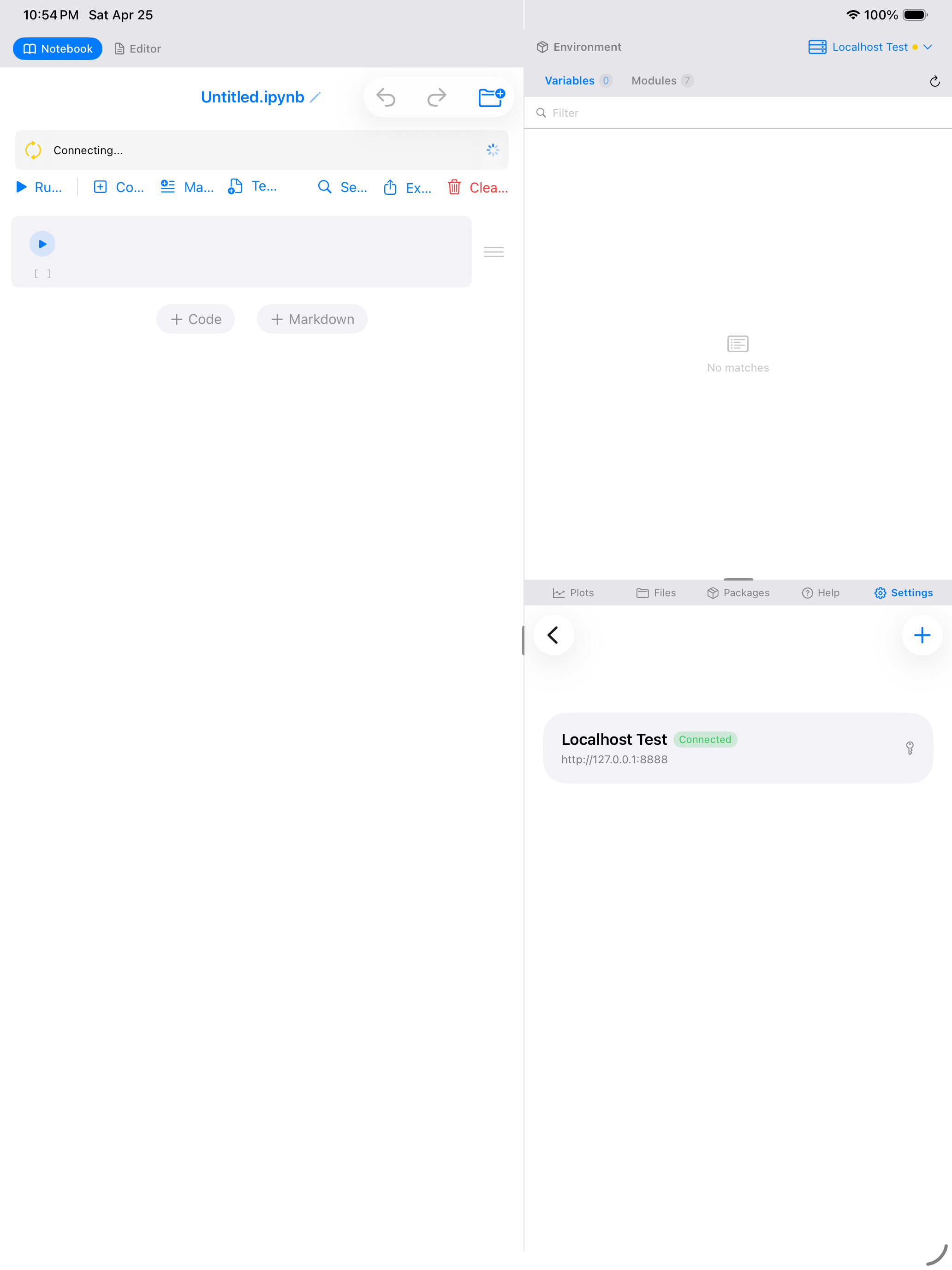 Yellow connecting banner with spinner on iPad
