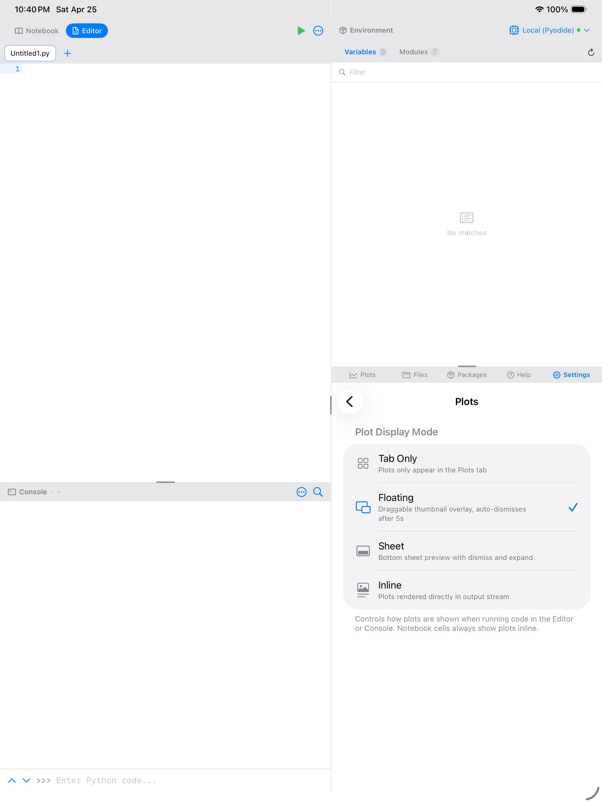Plot settings on iPad