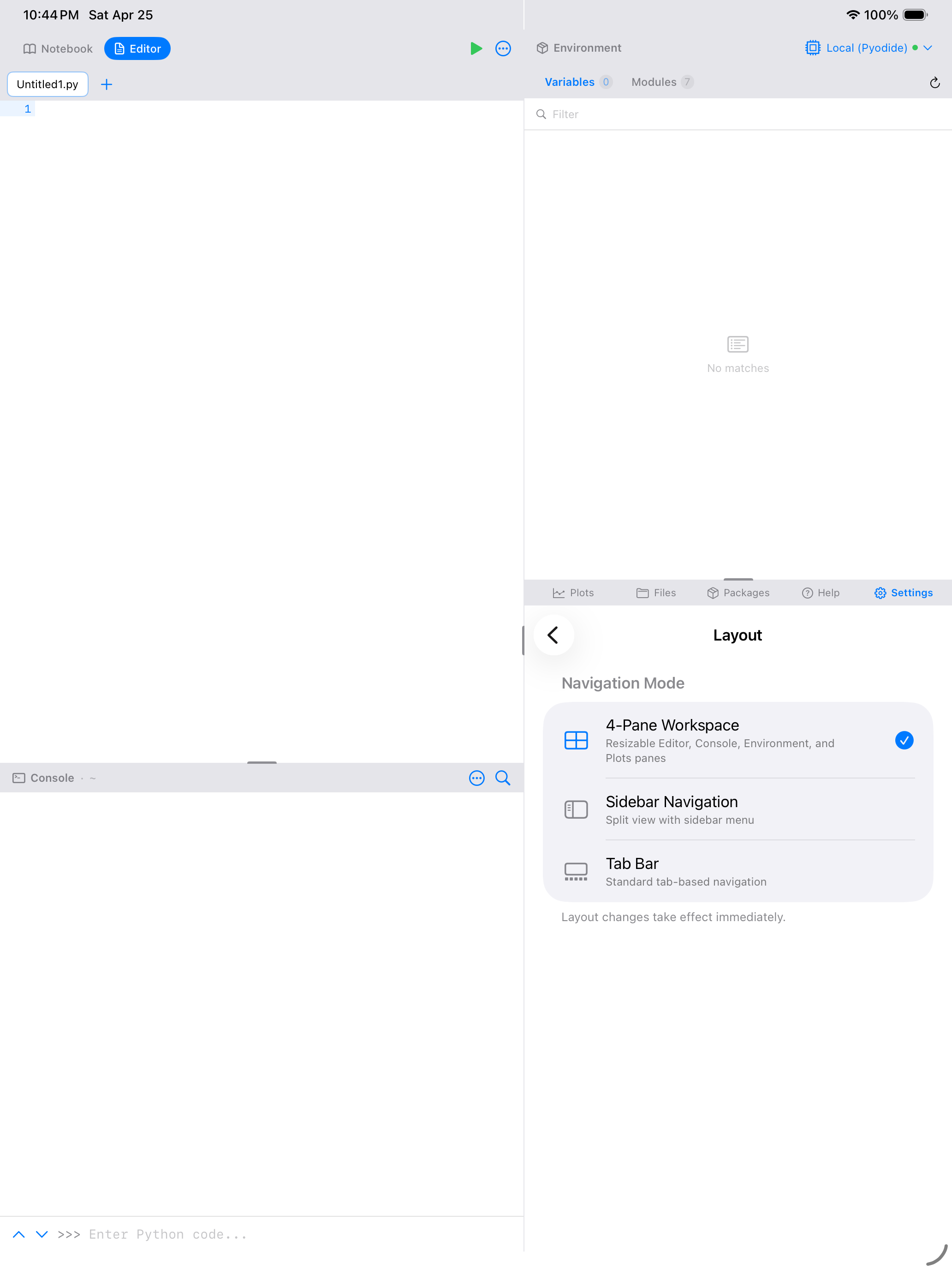 Layout settings on iPad