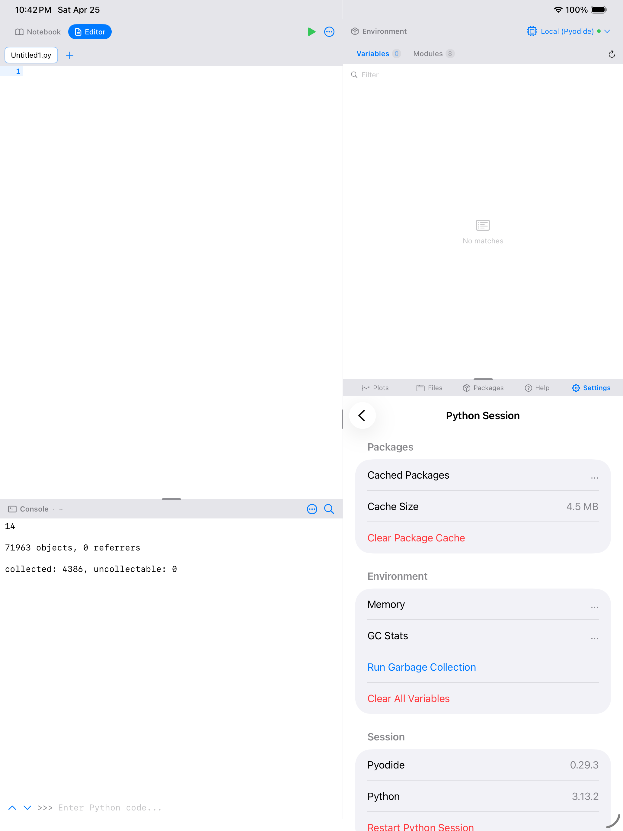 Session settings on iPad