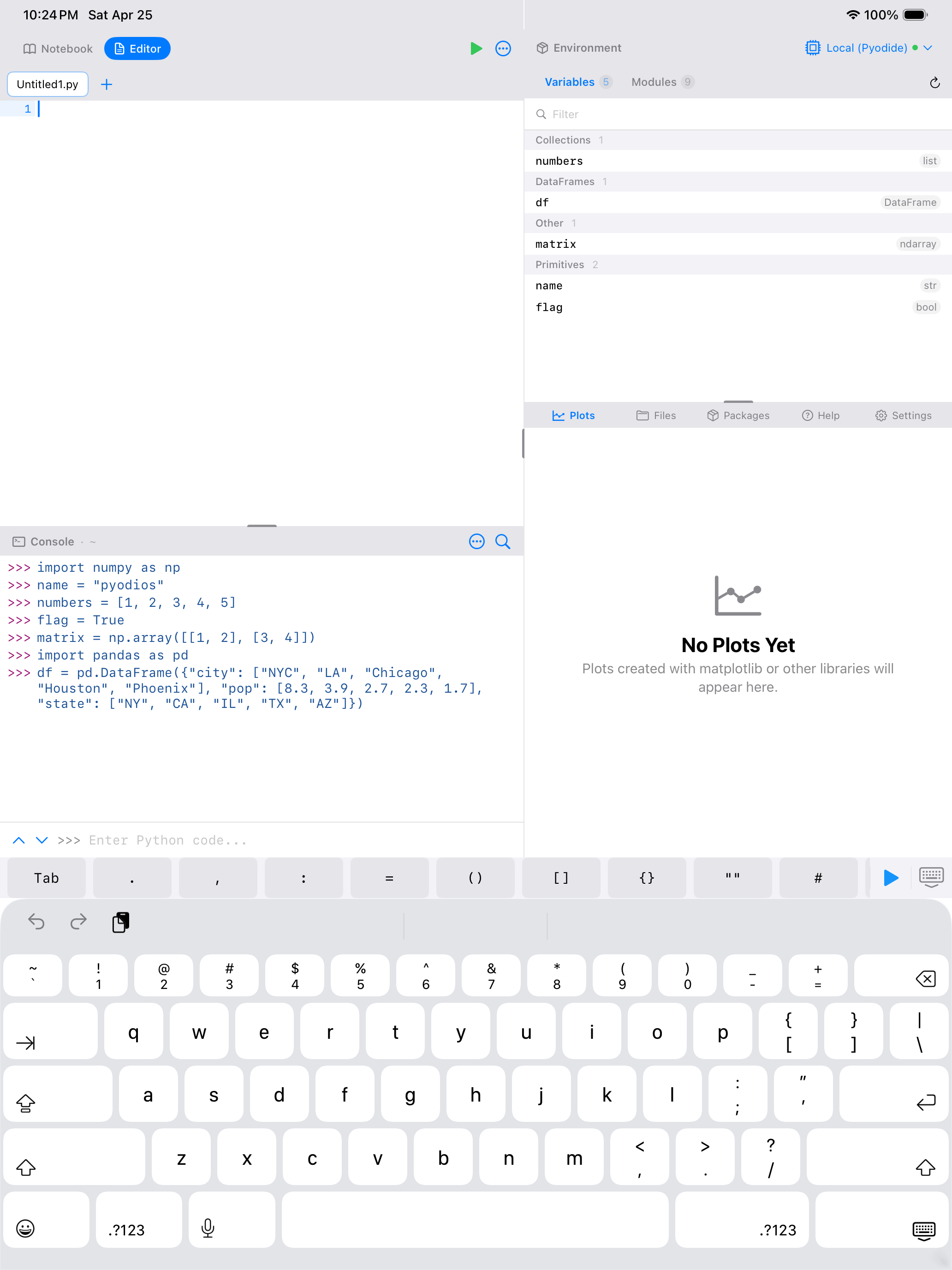 Variable diff view on iPad comparing snapshots of the environment