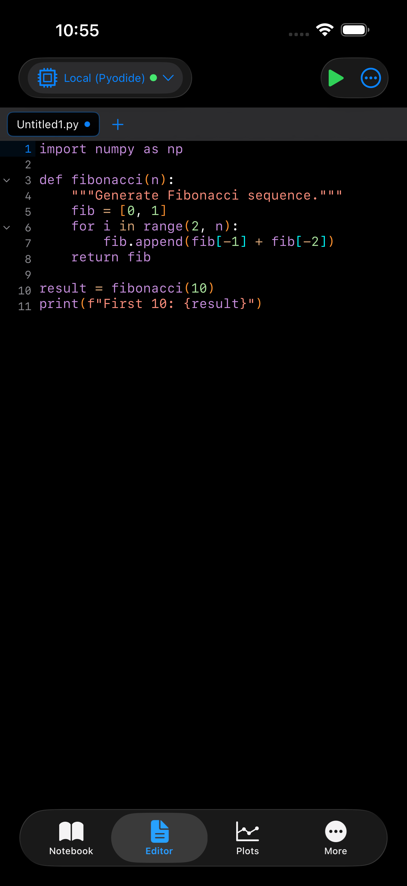 Editor with Dracula theme on iPhone in dark mode
