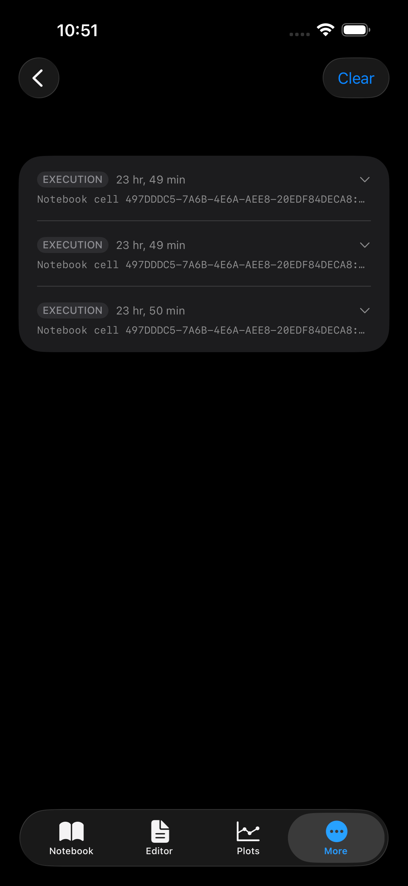 Error Logs on iPhone in dark mode