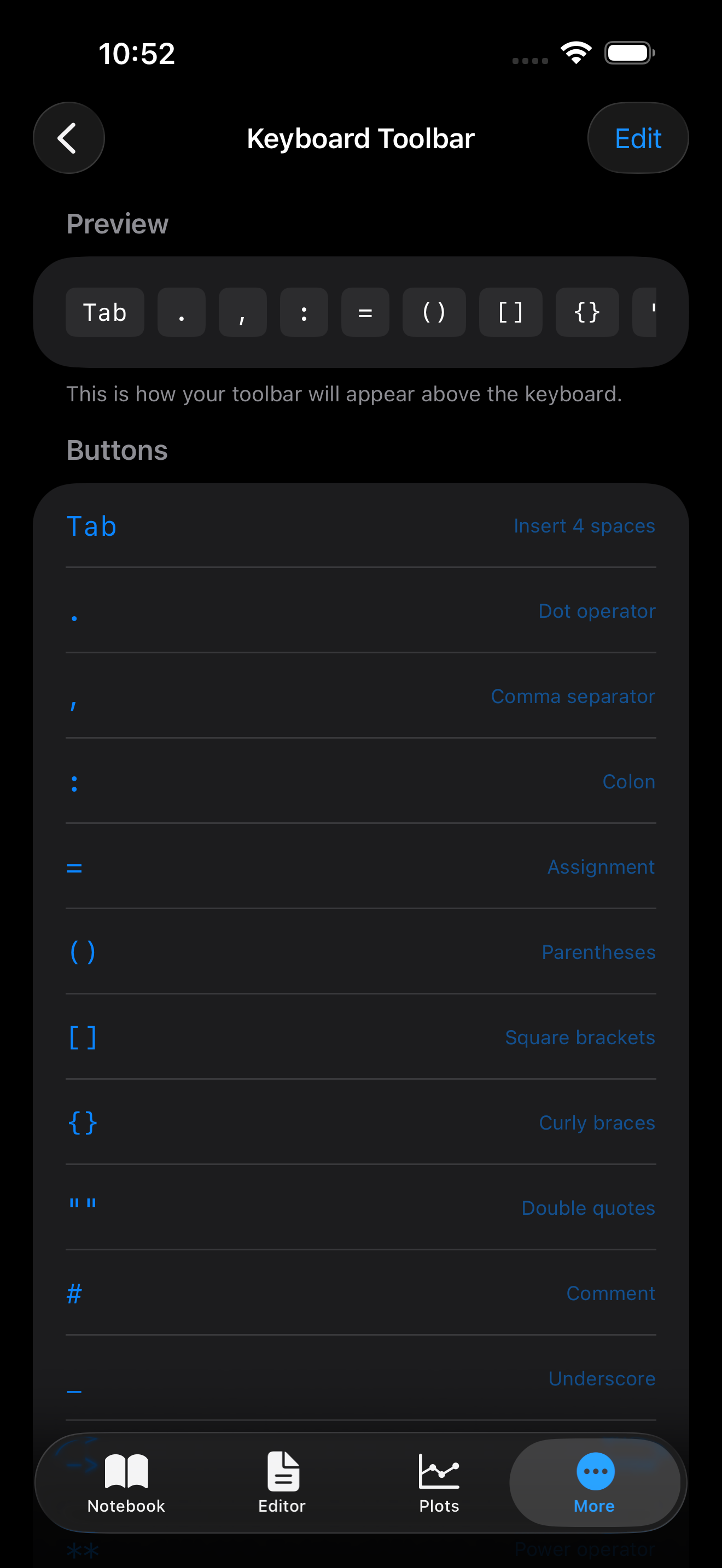 Keyboard toolbar on iPhone in dark mode