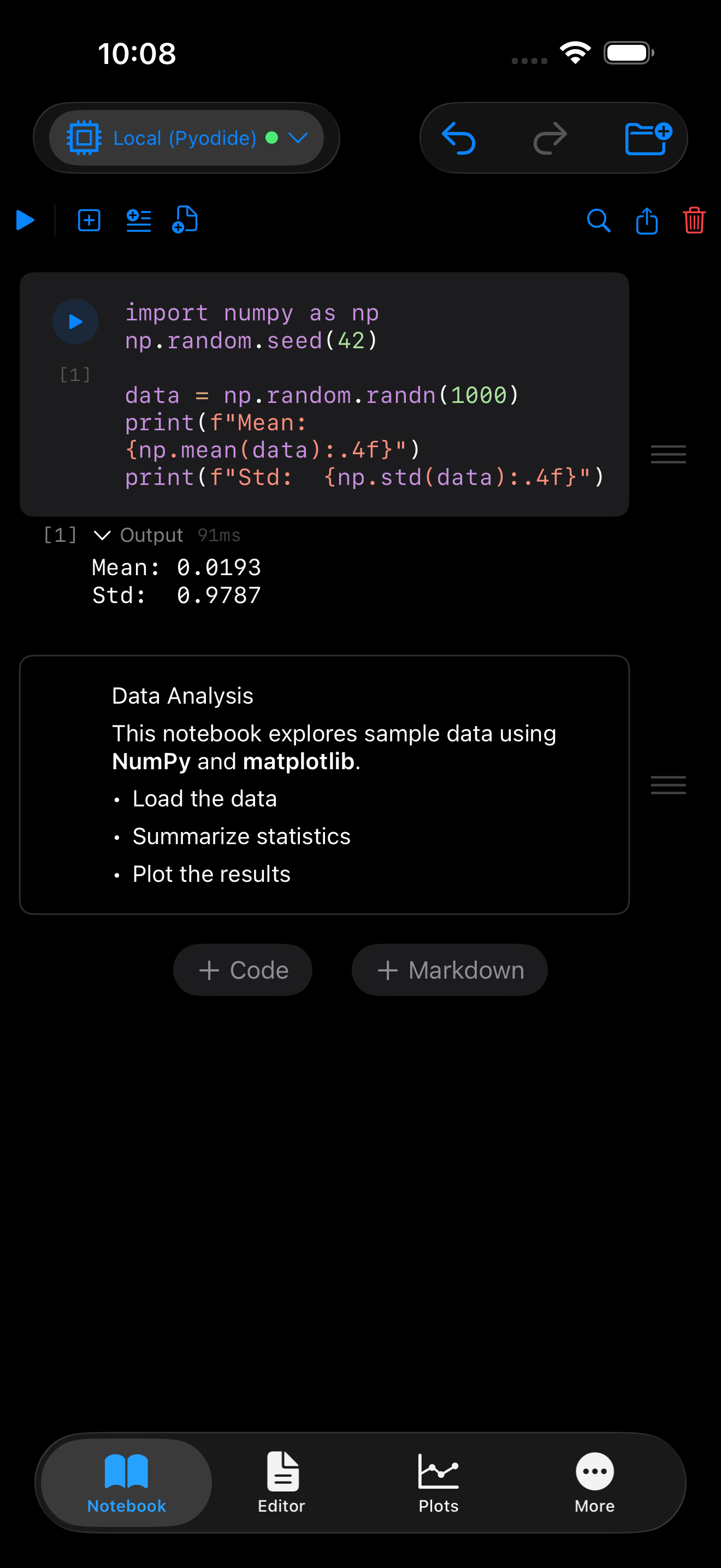 Markdown cell on iPhone rendered in dark mode