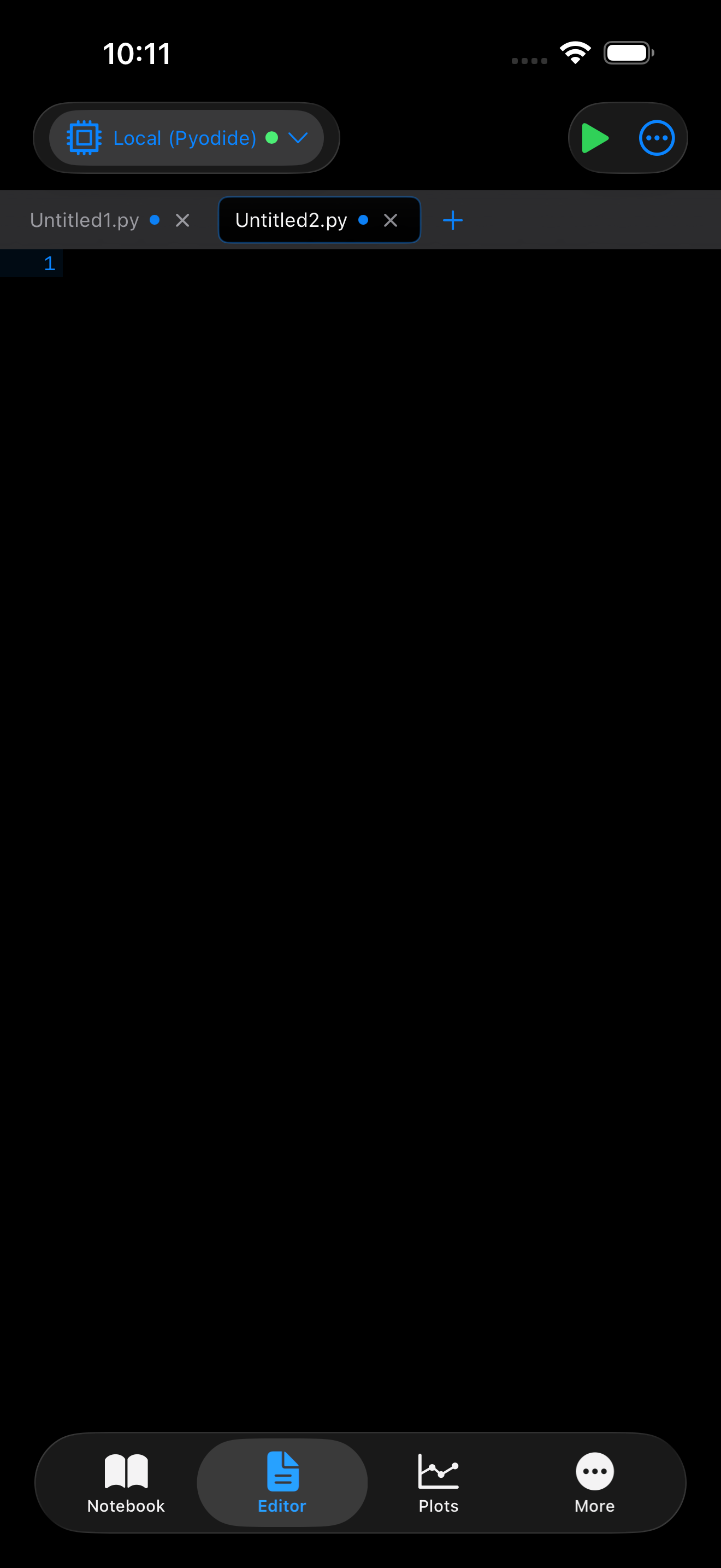 Editor on iPhone in dark mode with two open tabs