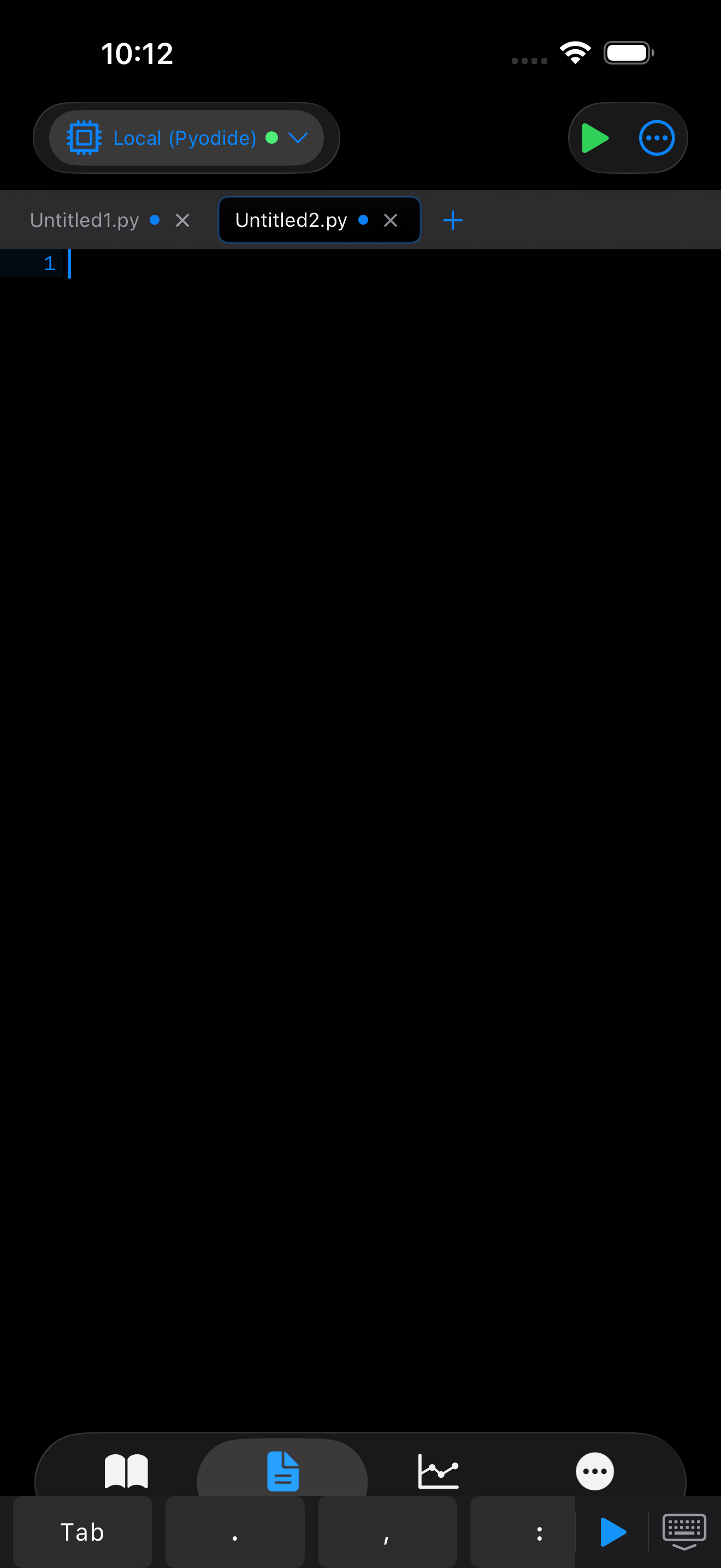 Editor on iPhone in dark mode with the Python keyboard accessory toolbar