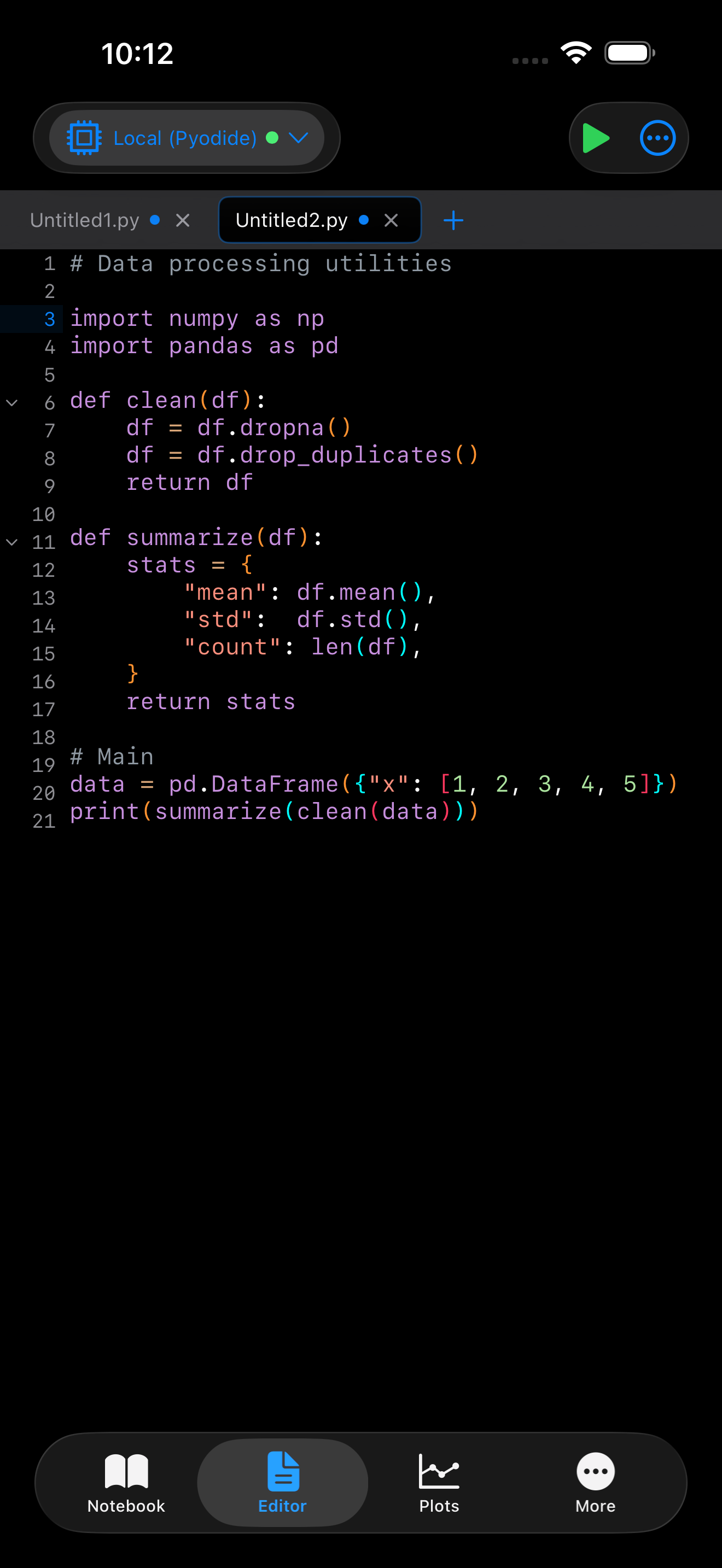 Code folding in editor on iPhone