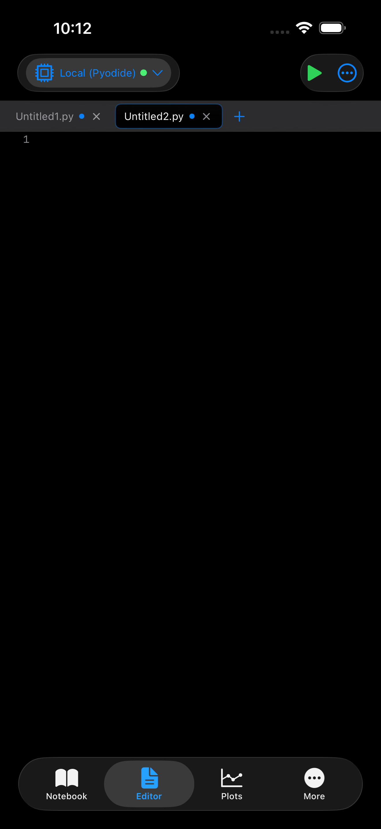 Editor on iPhone in dark mode showing the source file
