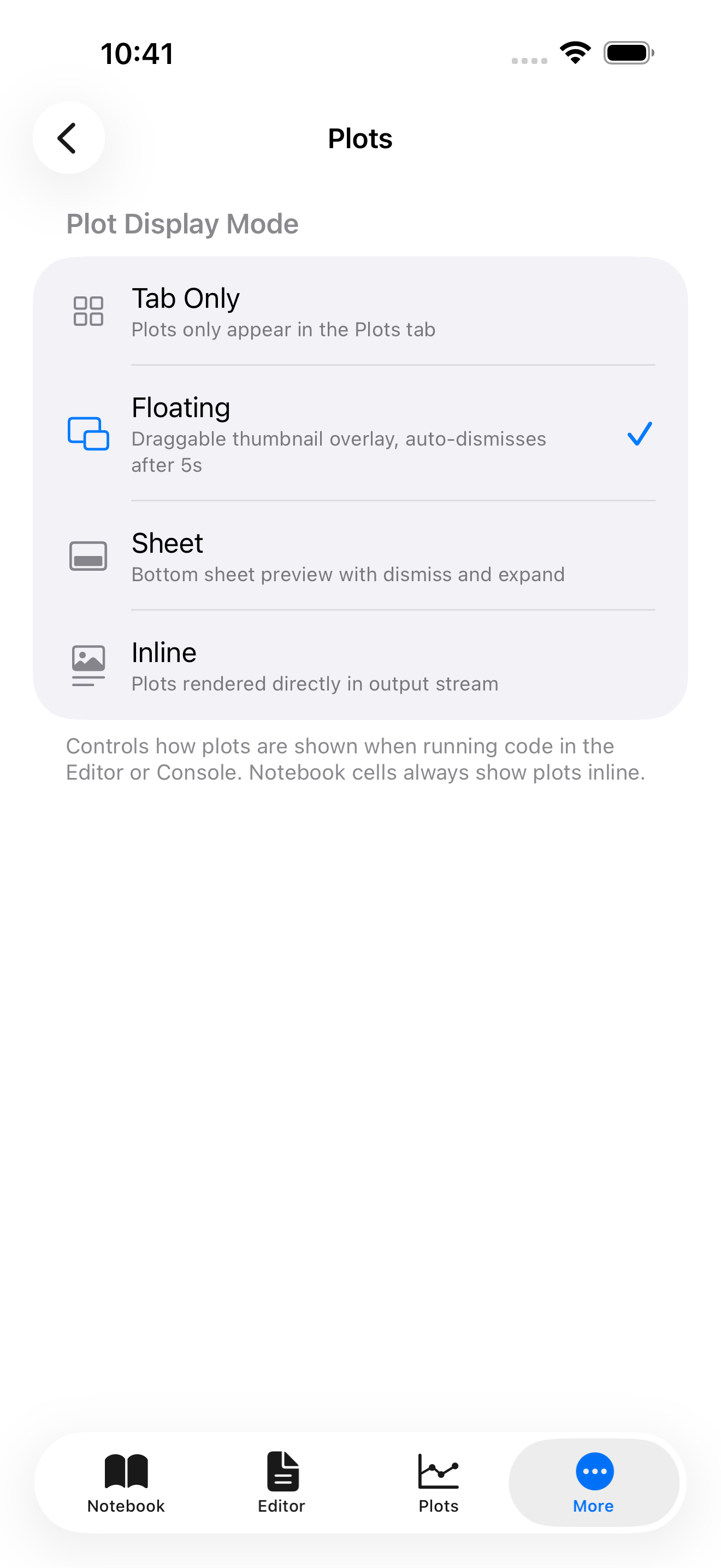 Plot settings on iPhone