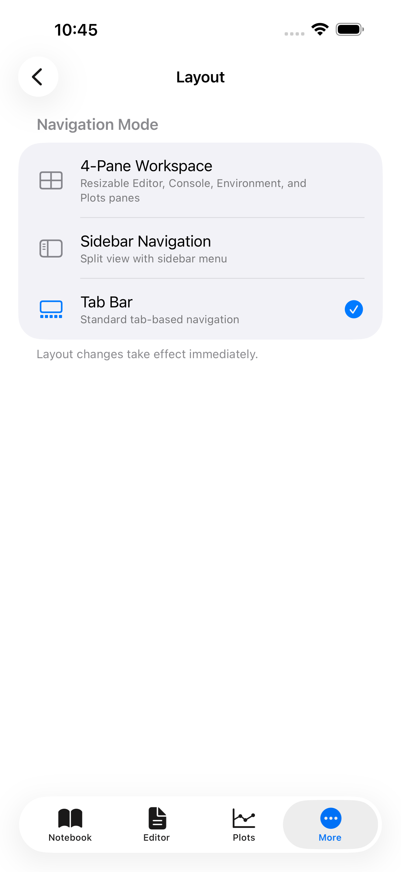 Layout settings on iPhone