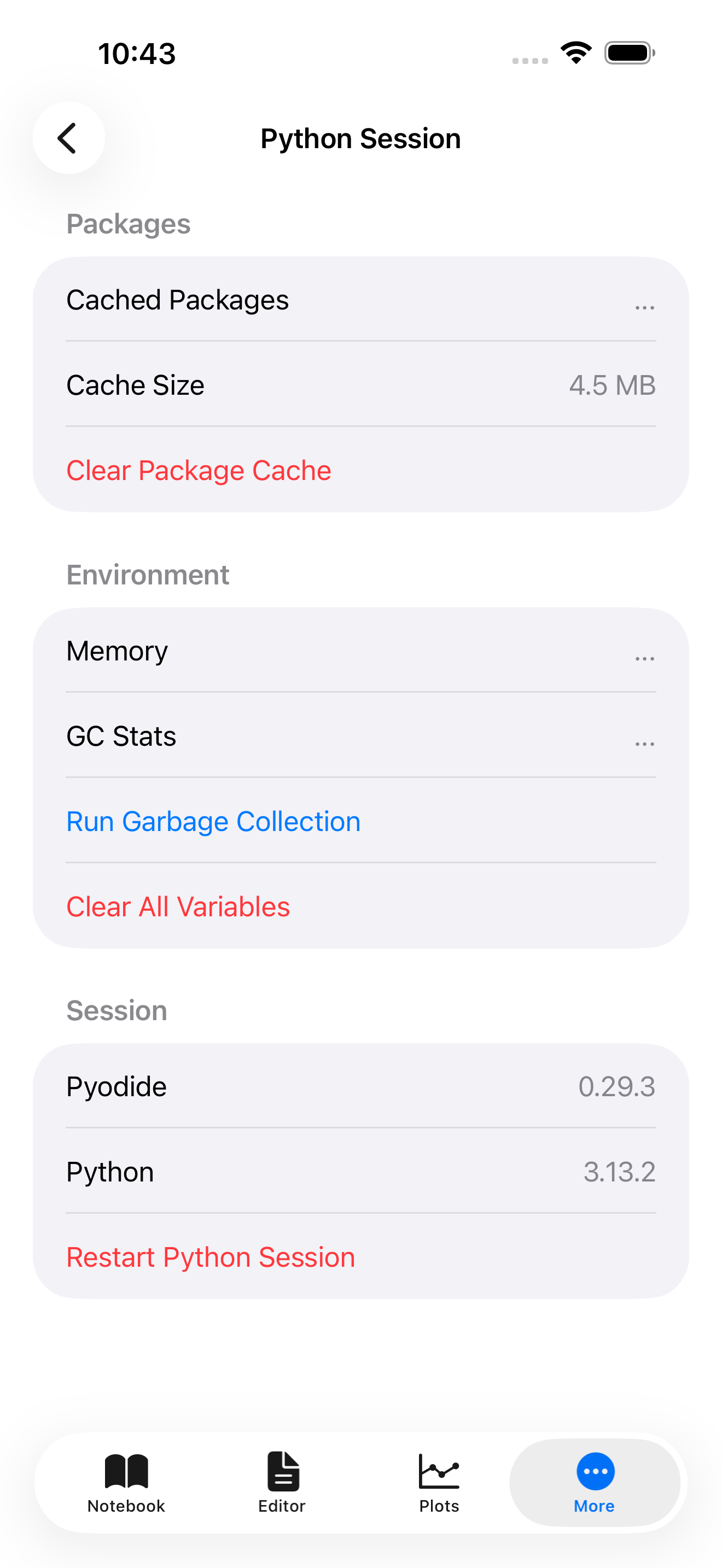 Session settings on iPhone