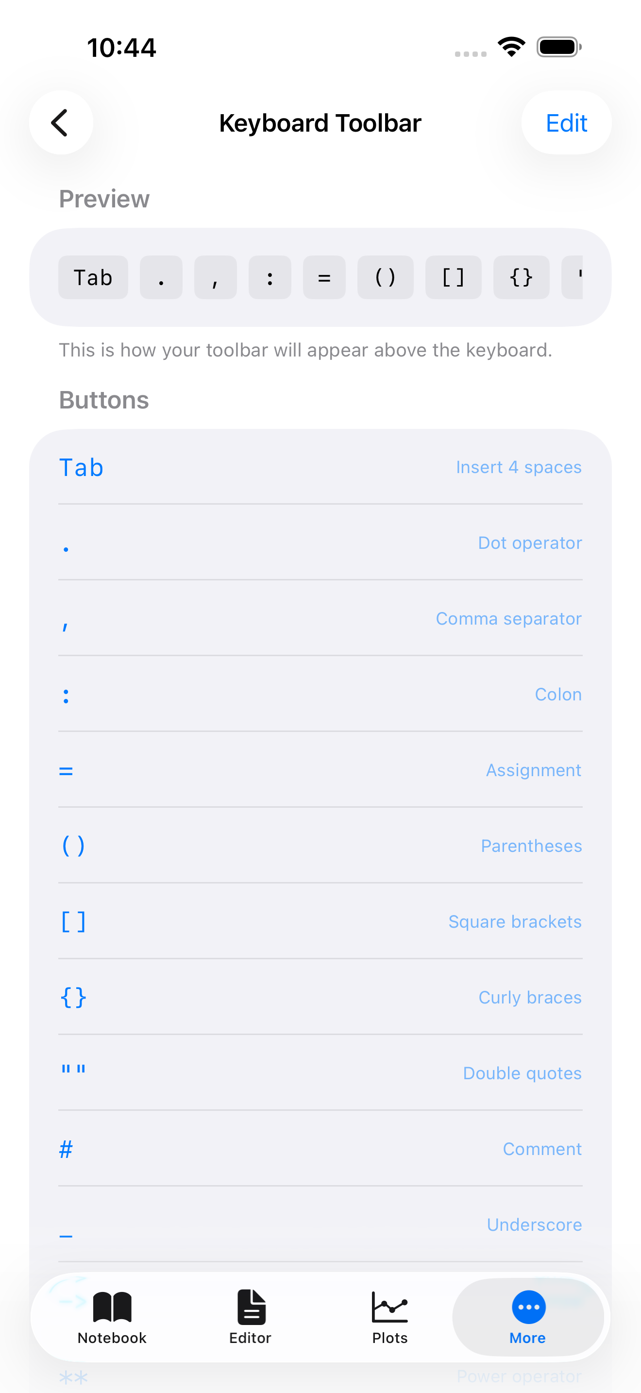 Keyboard toolbar settings on iPhone