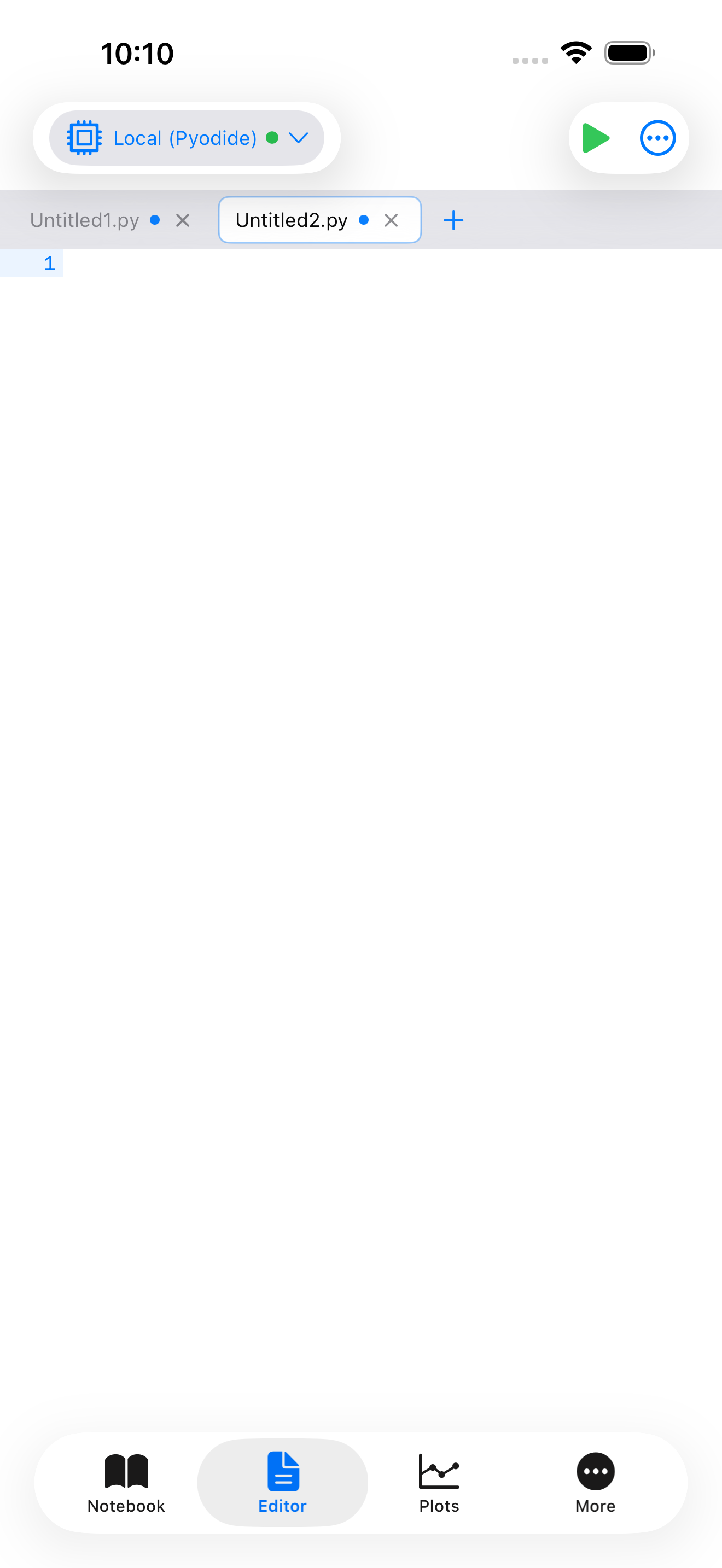 Editor on iPhone with blue run button when text is selected