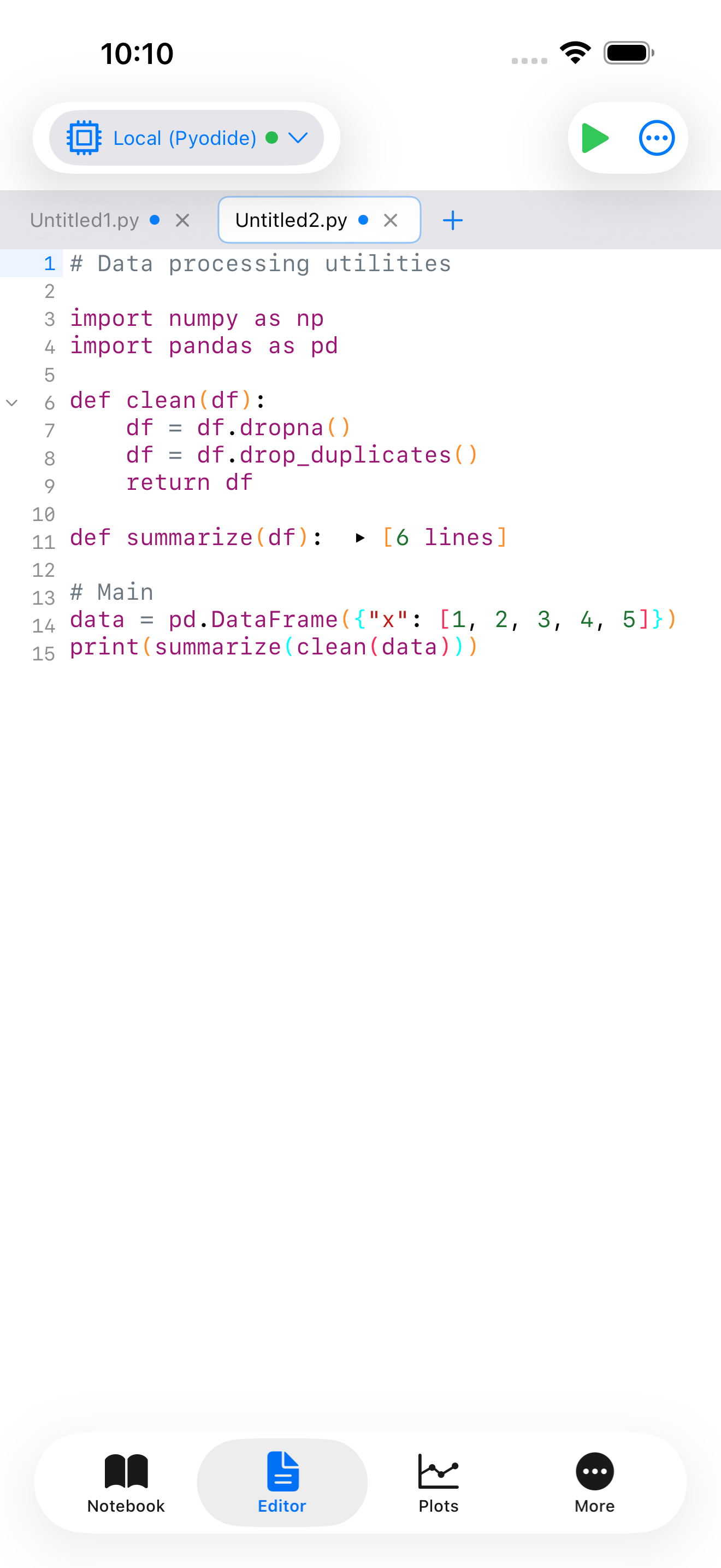 Code folding in editor on iPhone
